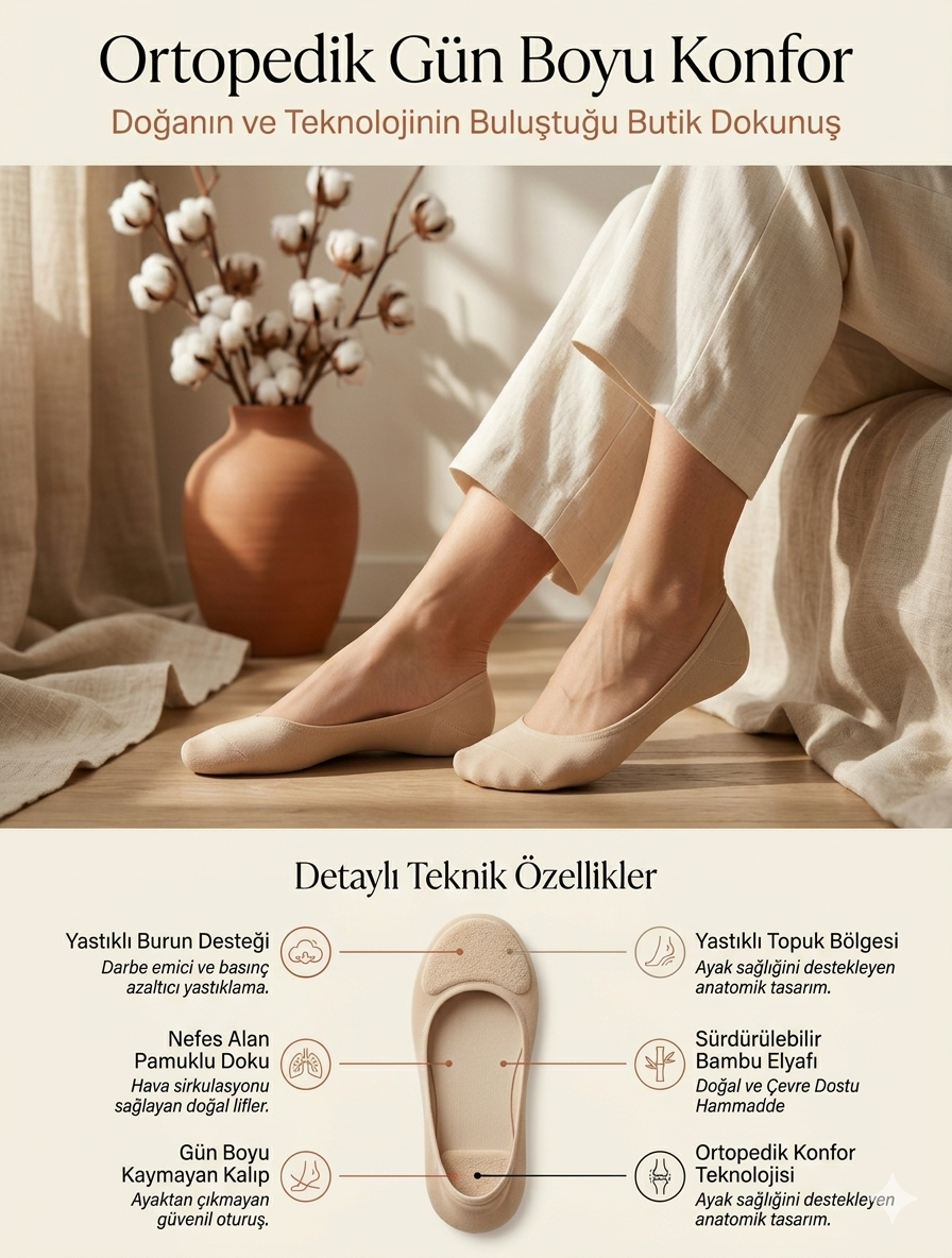 Ortopedik Yastıklı Destek Çorabı %100 Pamuk & Naturel Çorap